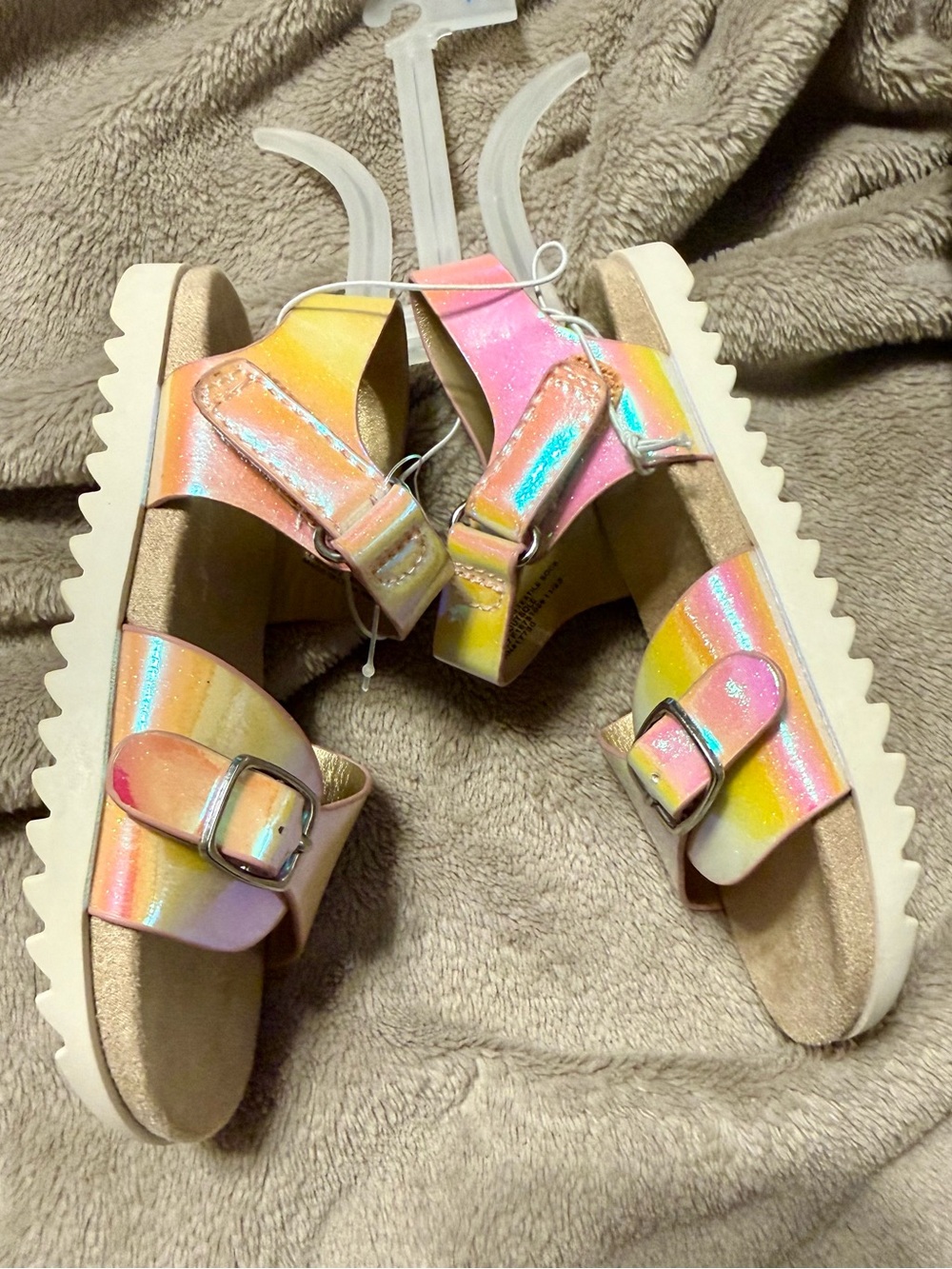 Cat & Jack Iridescent Rainbow Buckle Sandals - Pink, Yellow, Blue NWOT